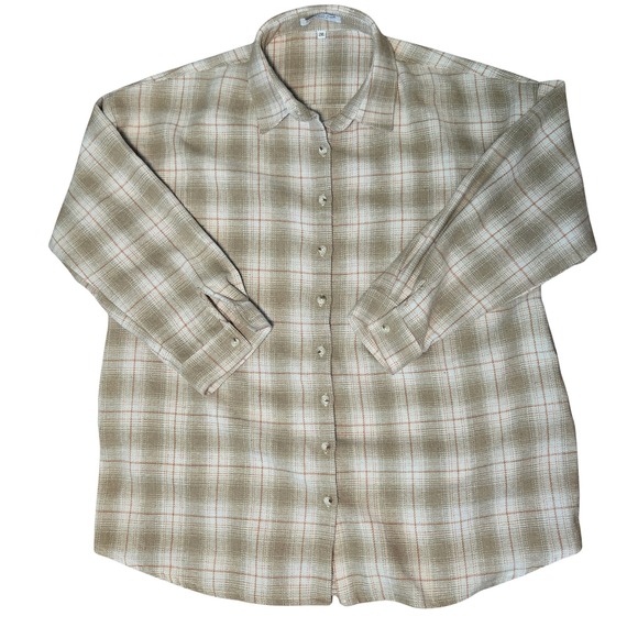Chic Soul Tops - Chic Soul Tan Plaid Coastal Relaxed Fit Womens 2XL Long Sleeve Oversized Shacket